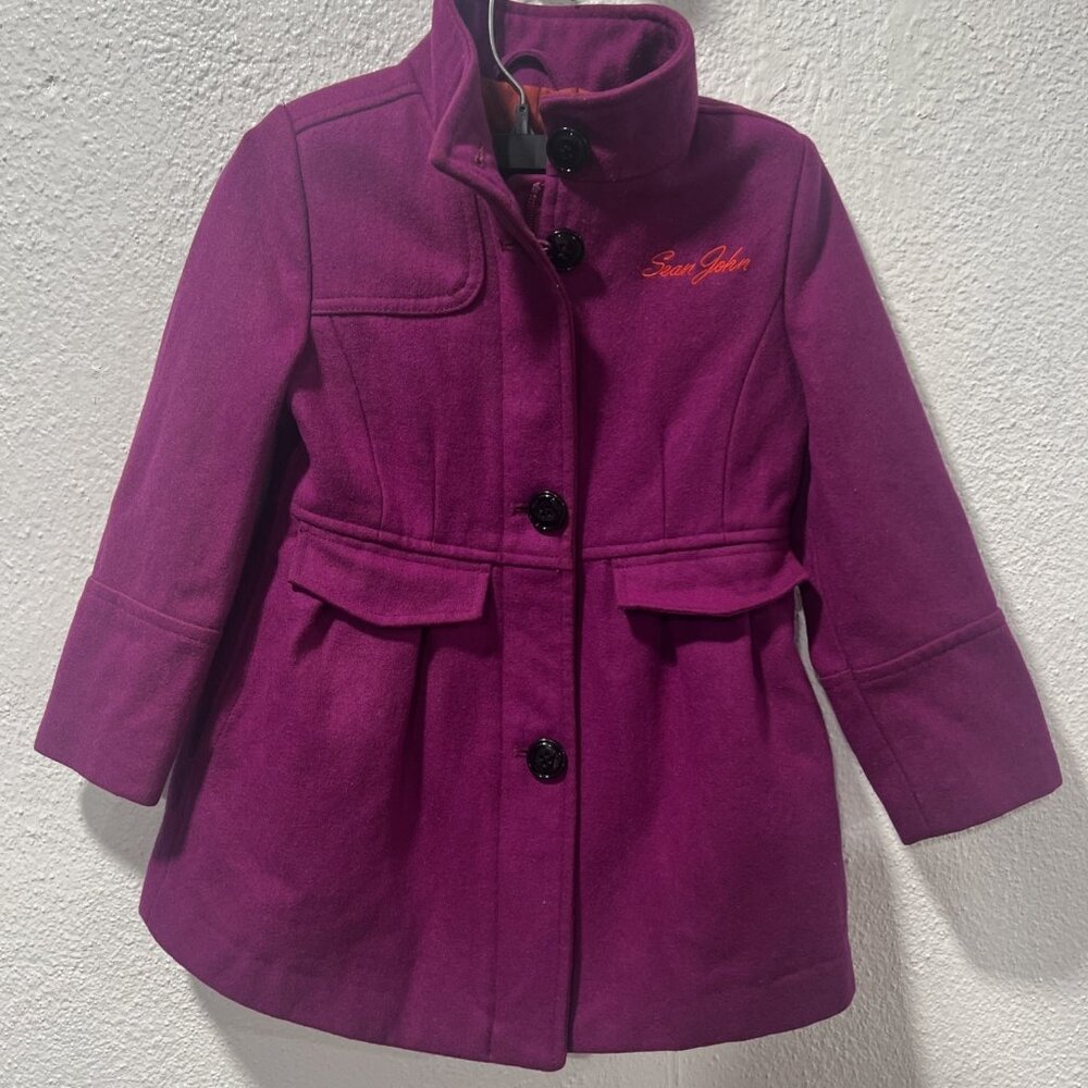 Sean John Jacket Girls Medium Maroon Wool Blend‎ Military Coat Lined Girls